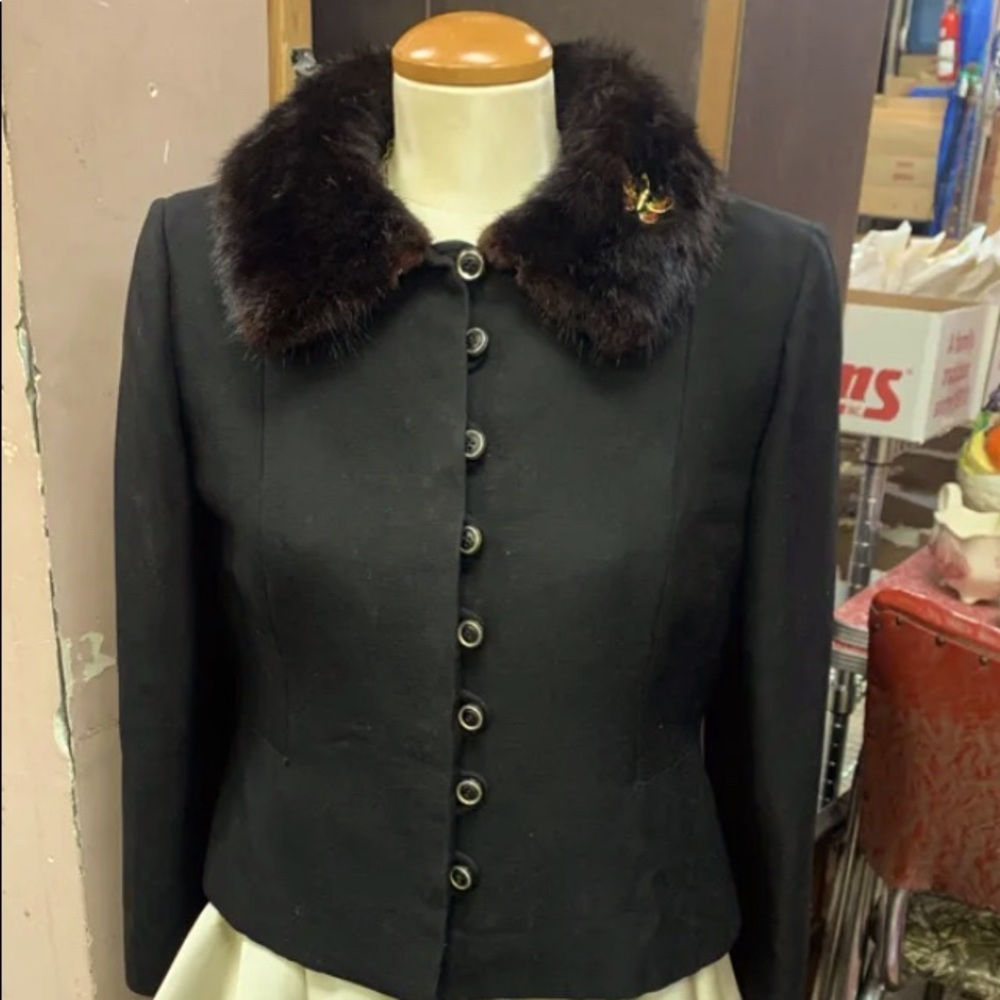 Vintage black jacket with Mink collar by Fosters